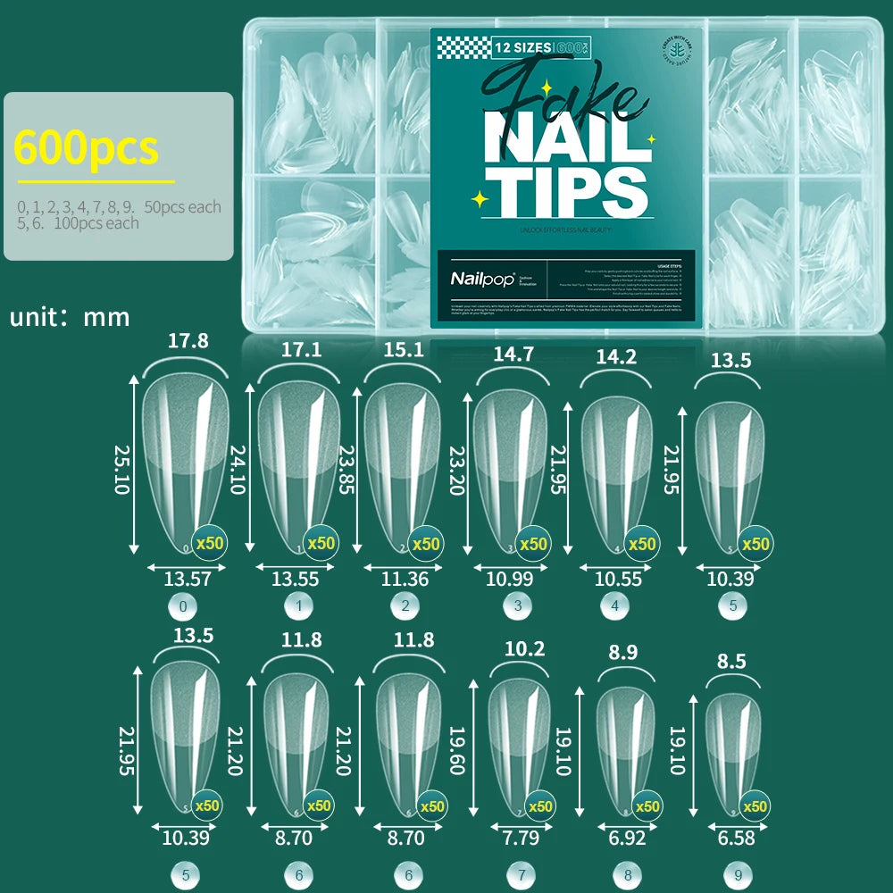 NailPop Short Nail Tips – 600PCS Half Cover Extra Short Square Soft Gel Pre-Shaped Clear False Nails | NailPop Elite