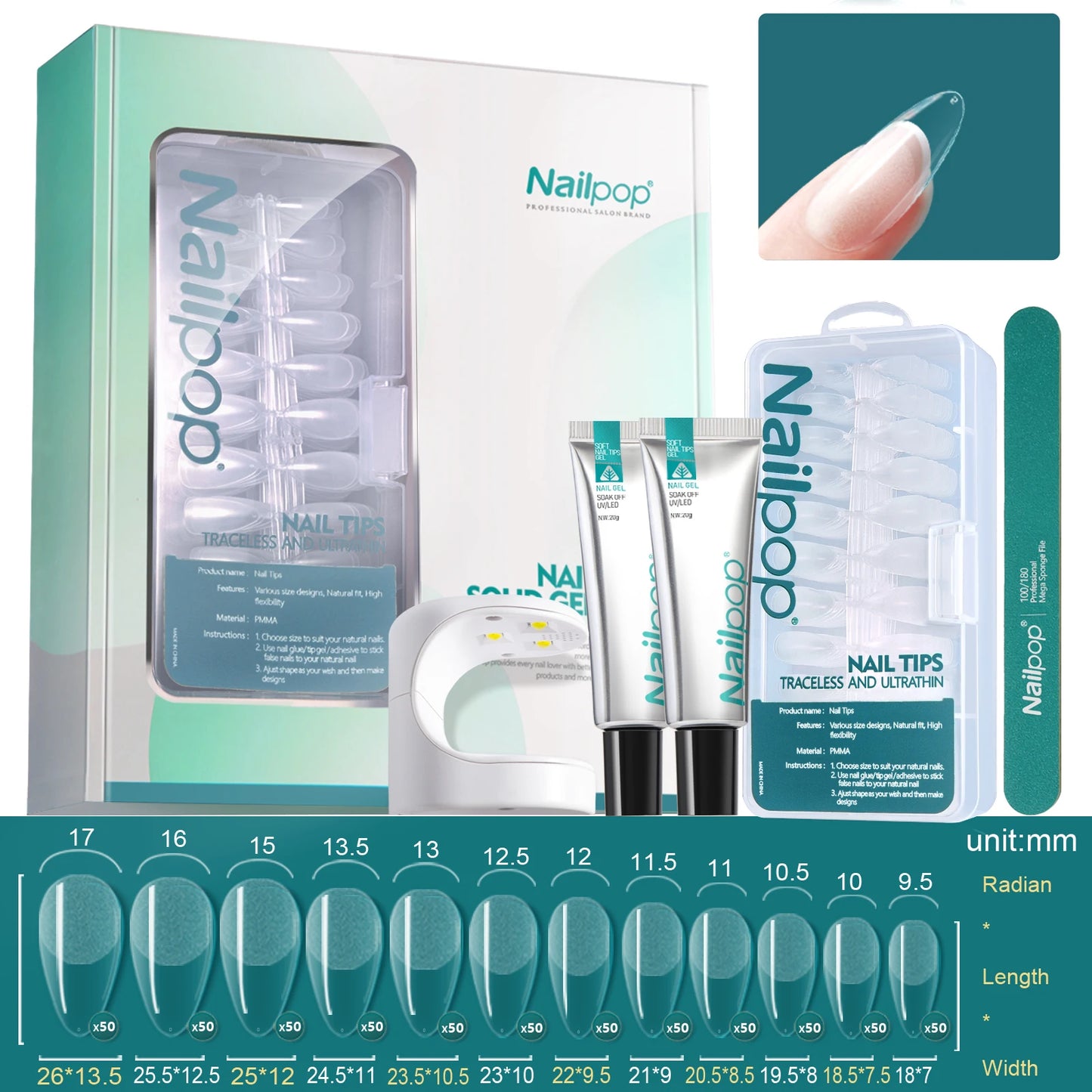 NailPop Nail Tips and Glue Gel Kit – Fast Nail Extension Set with UV Lamp | NailPop Elite