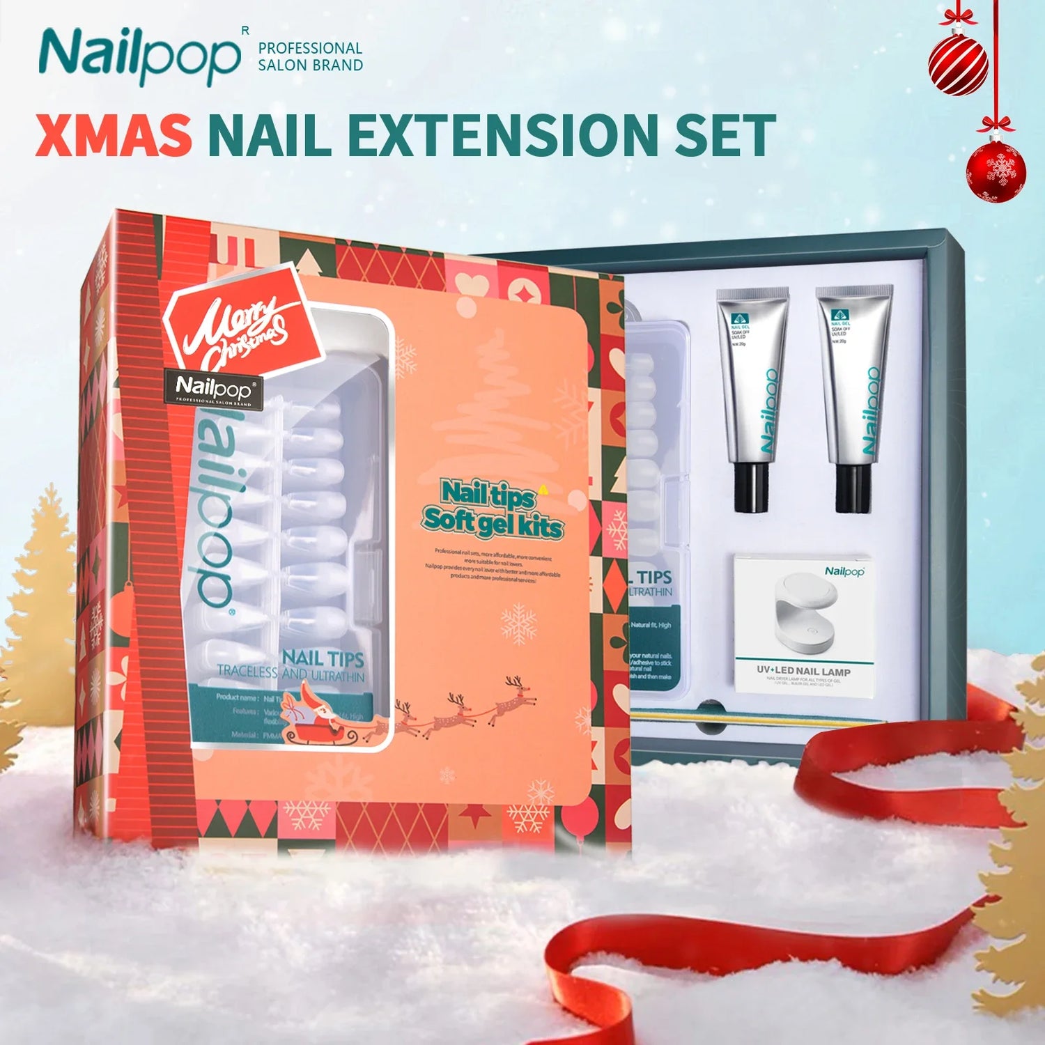 Christmas nail art kit with UV lamp and soft gel glue – NailPop Elite