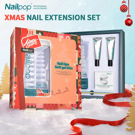 NailPop Christmas Nail Art Kit – Festive Nail Tips Set with UV Lamp & Soft Gel Glue | NailPop Elite