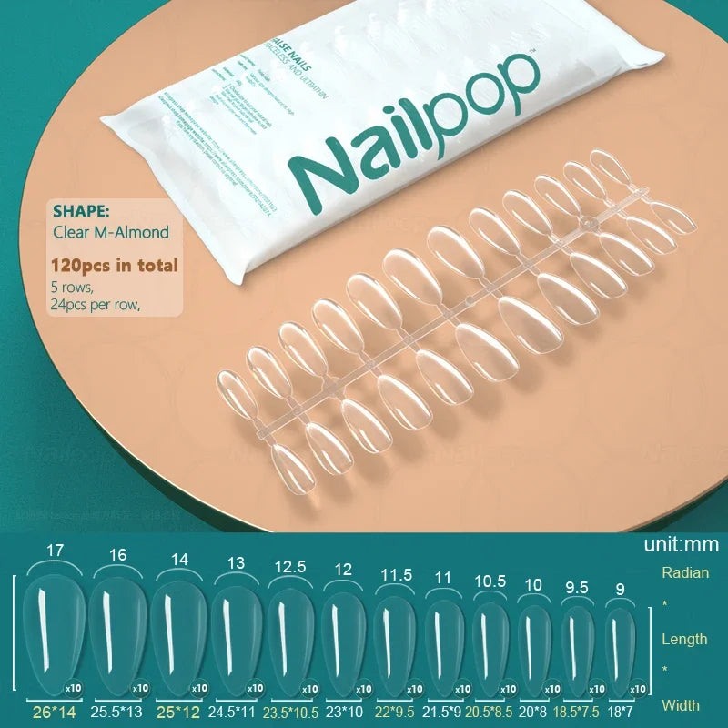 NailPop Transparent False Nails – 120PCS Full Cover Medium & Short Coffin Acrylic Tips | NailPop Elite