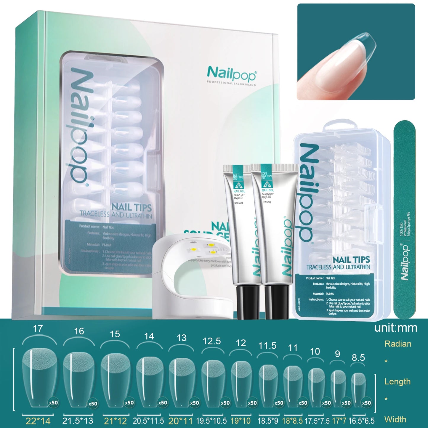 NailPop Nail Tips and Glue Gel Kit – Fast Nail Extension Set with UV Lamp | NailPop Elite