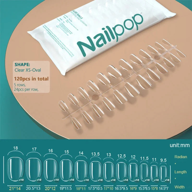 NailPop Transparent False Nails – 120PCS Full Cover Medium & Short Coffin Acrylic Tips | NailPop Elite