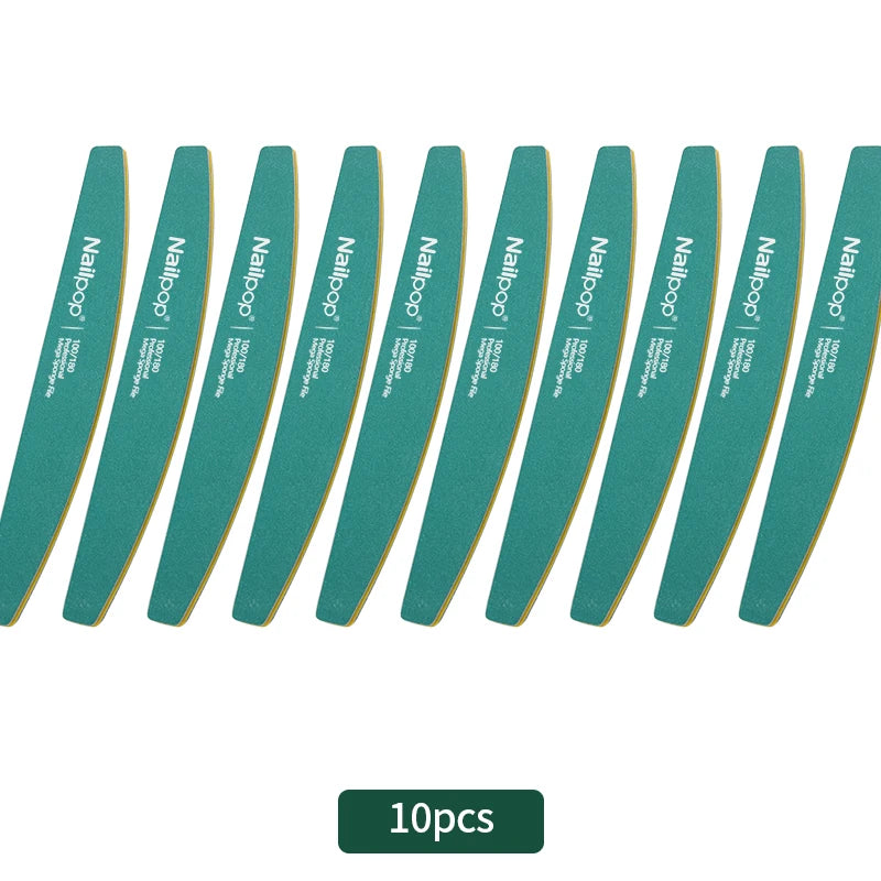 NailPop 10PCS Professional Nail Files 100/180 Grit Halfmoon Polishing Buffers for Manicure & Pedicure | DIY Nail Care Set