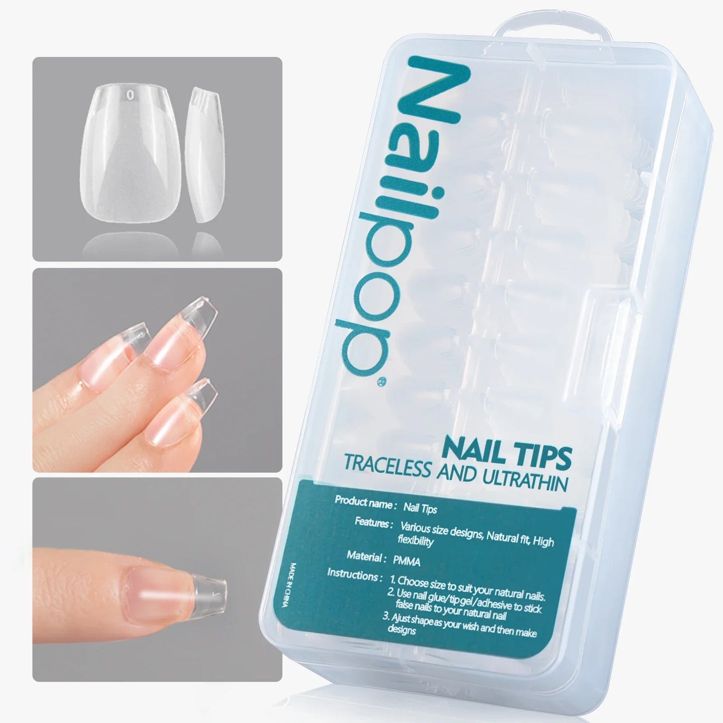 120/600pcs Nail Tips – Extra Short Almond, Coffin & Square Styles | NailPop Elite