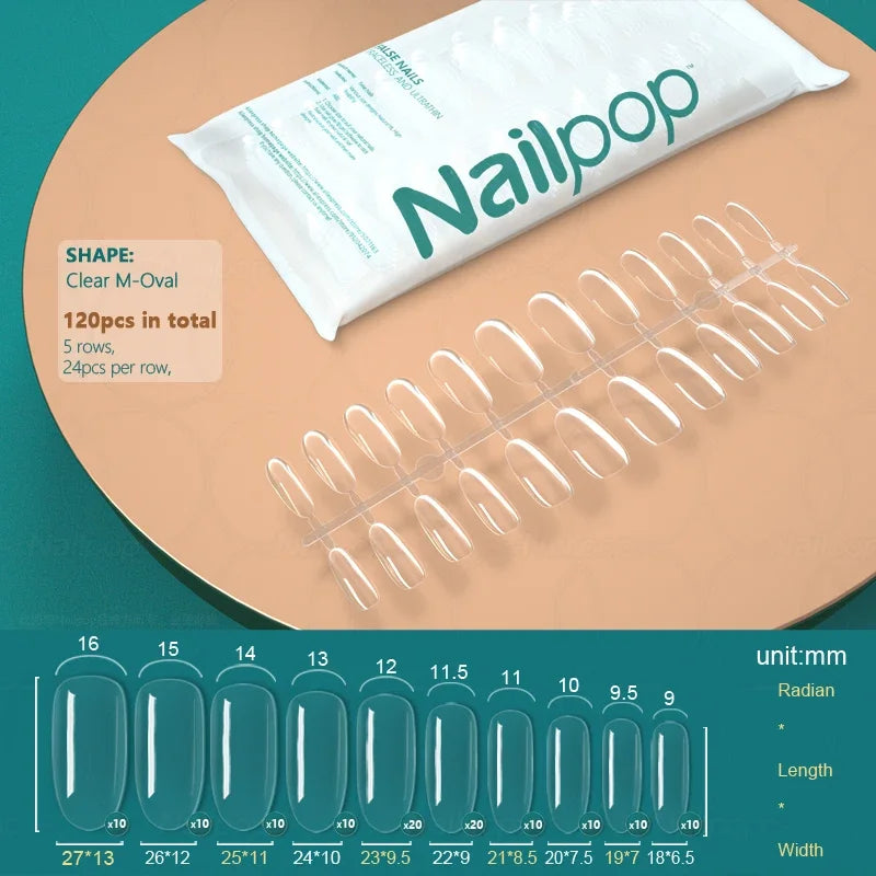 NailPop Transparent False Nails – 120PCS Full Cover Medium & Short Coffin Acrylic Tips | NailPop Elite