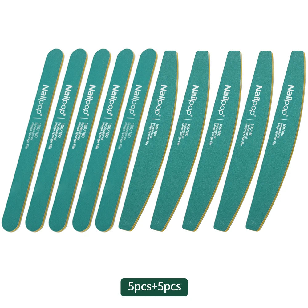 NailPop 10PCS Professional Nail Files 100/180 Grit Halfmoon Polishing Buffers for Manicure & Pedicure | DIY Nail Care Set