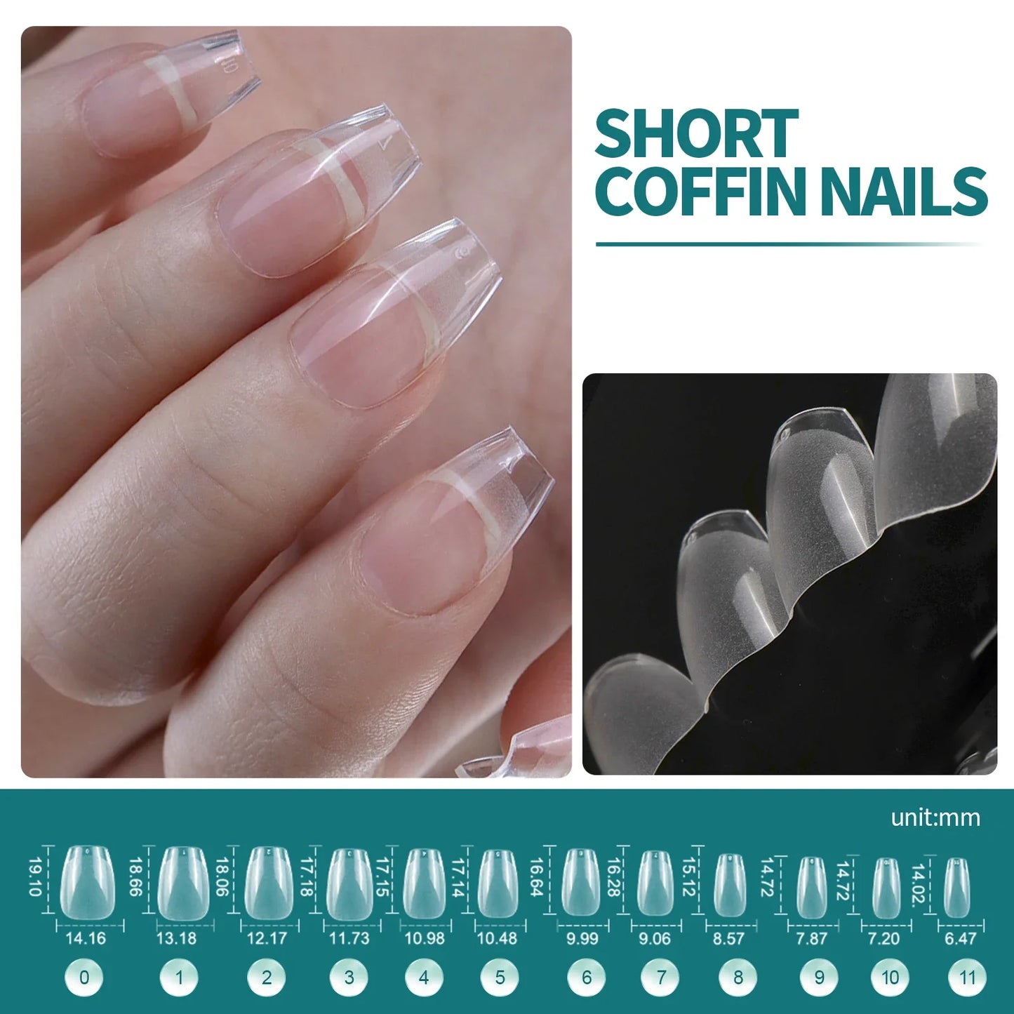 120/600pcs Nail Tips – Extra Short Almond, Coffin & Square Styles | NailPop Elite