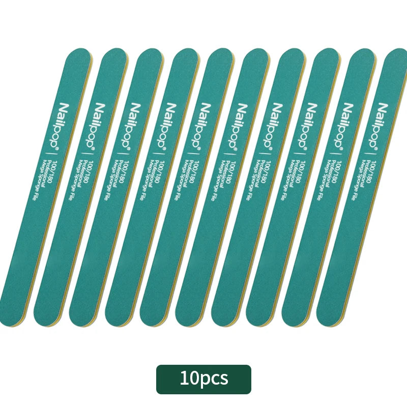 NailPop 10PCS Professional Nail Files 100/180 Grit Halfmoon Polishing Buffers for Manicure & Pedicure | DIY Nail Care Set