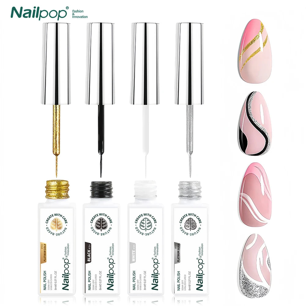 NailPop Nail Art Liner Gel Polish Set – Glitter & Classic Colors | NailPop Elite