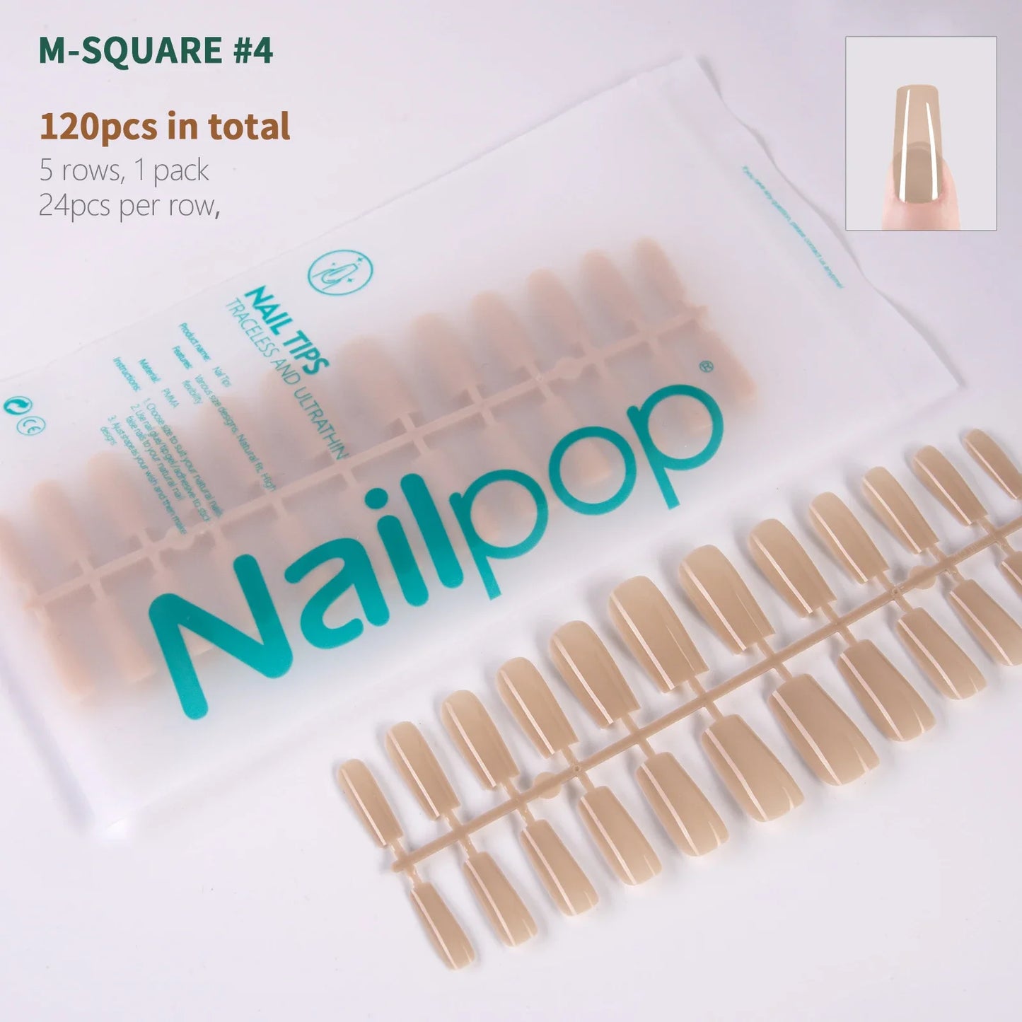 NailPop N64 Artificial Nail Extensions – Nude Soft Gel Coffin, Almond & Square Styles | NailPop Elite