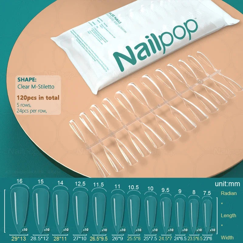 NailPop Transparent False Nails – 120PCS Full Cover Medium & Short Coffin Acrylic Tips | NailPop Elite