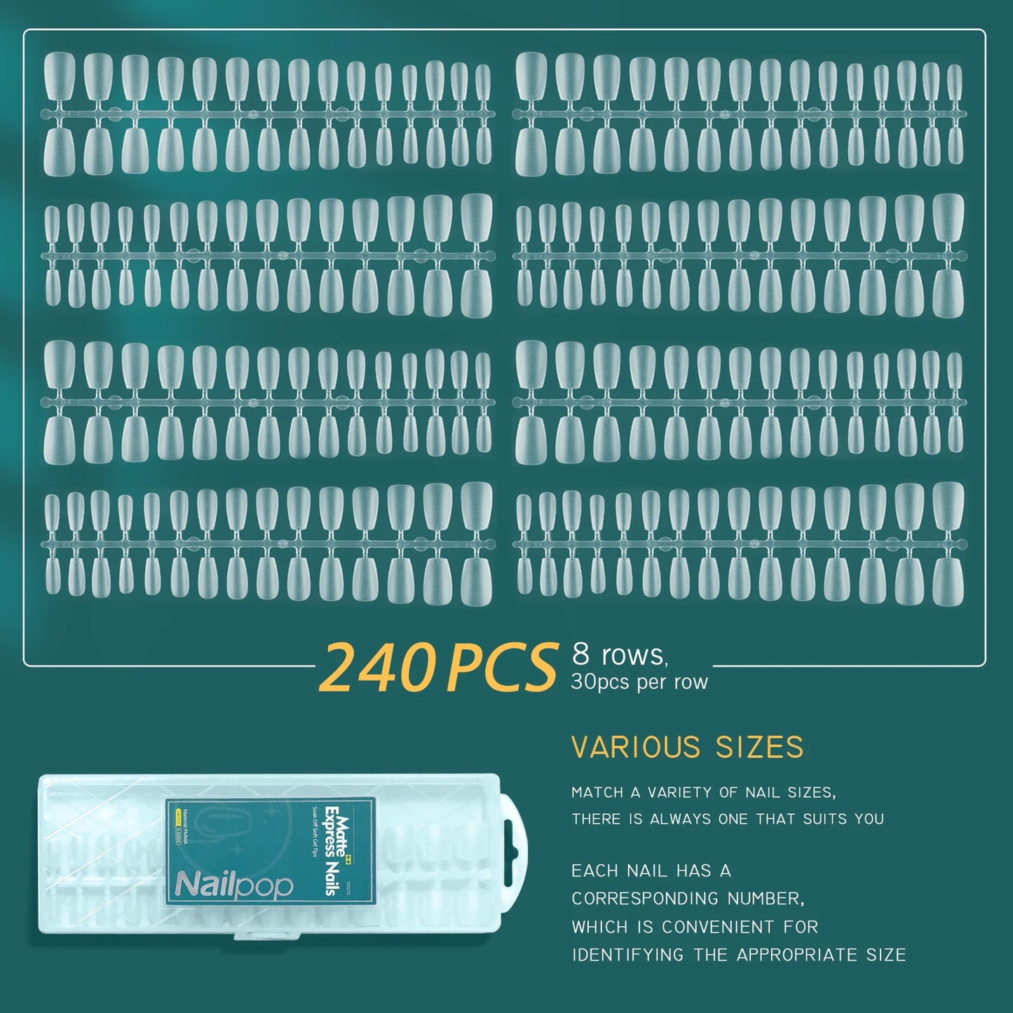 NailPop Matte False Soft Nail Tips – 240PCS No Buffing Needed Nail Extensions | NailPop Elite