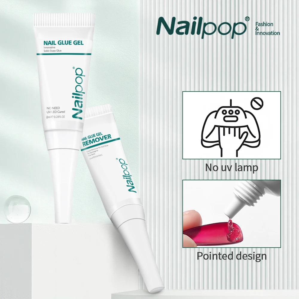 NailPop Quick Drying Solid Nail Glue with Remover – No UV Lamp Required | NailPop Elite