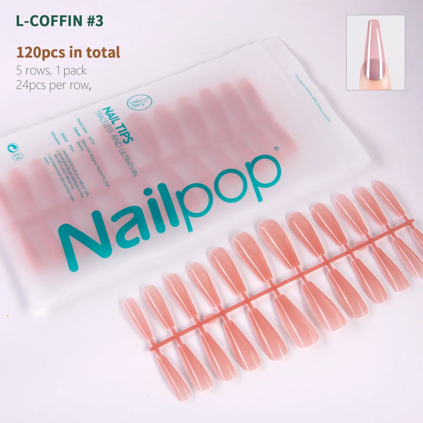 NailPop N64 Artificial Nail Extensions – Nude Soft Gel Coffin, Almond & Square Styles | NailPop Elite