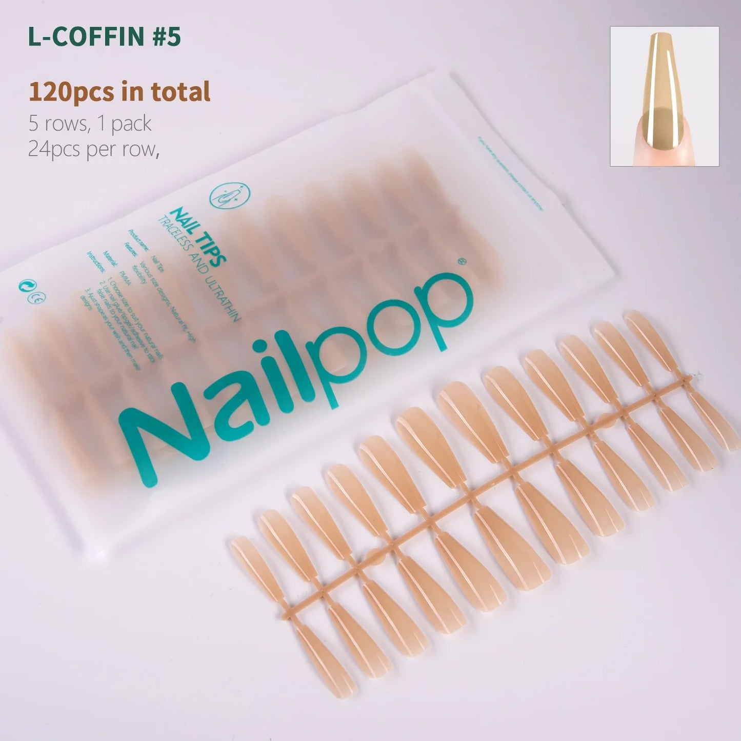 NailPop N64 Artificial Nail Extensions – Nude Soft Gel Coffin, Almond & Square Styles | NailPop Elite