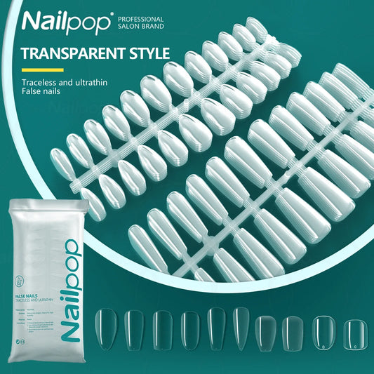 NailPop Transparent False Nails – 120PCS Full Cover Medium & Short Coffin Acrylic Tips | NailPop Elite