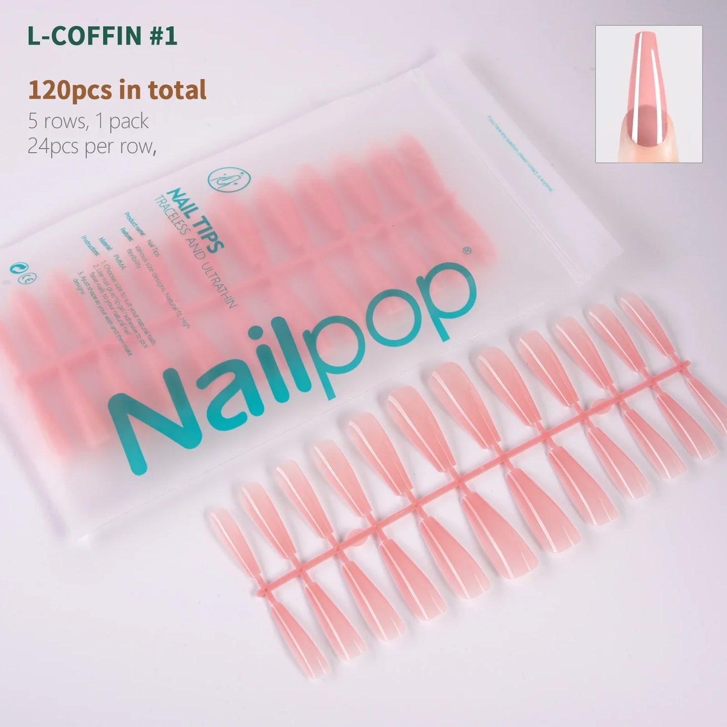 NailPop N64 Artificial Nail Extensions – Nude Soft Gel Coffin, Almond & Square Styles | NailPop Elite