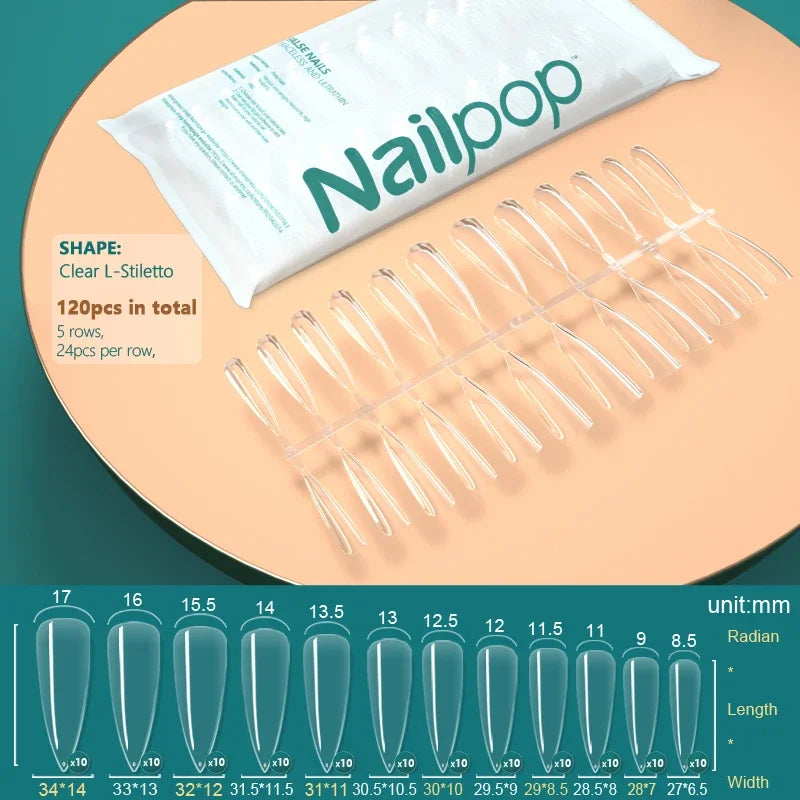 NailPop Transparent False Nails – 120PCS Full Cover Medium & Short Coffin Acrylic Tips | NailPop Elite