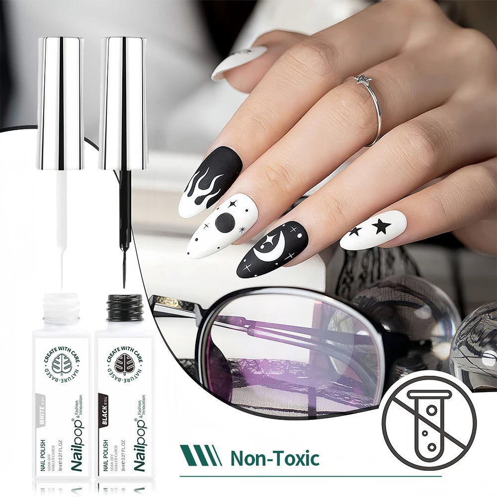 NailPop Nail Art Liner Gel Polish Set – Glitter & Classic Colors | NailPop Elite