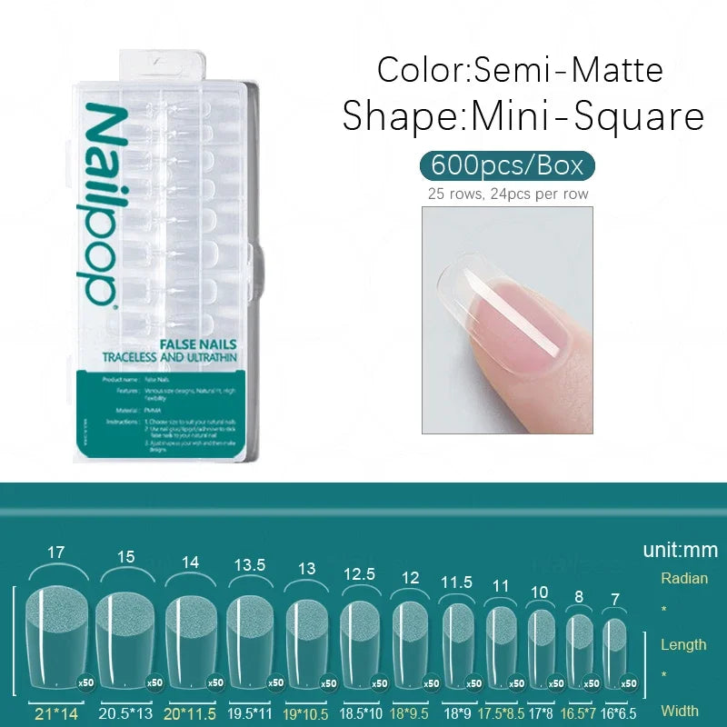 NailPop Extra Short Nail Capsule – 600/120PCS Half Matte Fake Nail Tips Almond, Coffin & Square Full Cover Acrylic Artificial Nails | NailPop Elite