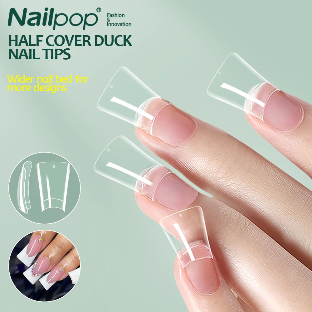 NailPop Duck Shape Nail Tips – 120PCS Half Cover Short Acrylic Extension Tips | NailPop Elite