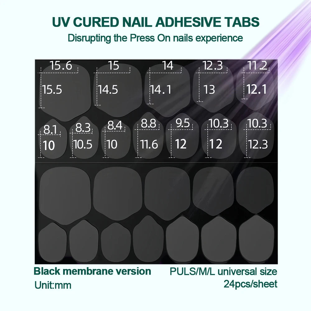 NailPop UV Cured Nail Adhesive Tabs – Super Sticky & Breathable Double-Sided Jelly Glue for Fake Nails | 240PCS, 10 Sheets