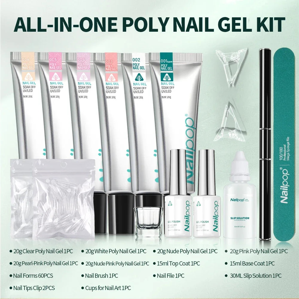 NailPop Poly Nail Extension Gel Kit – 6 Colors for Perfect Nails | NailPop Elite