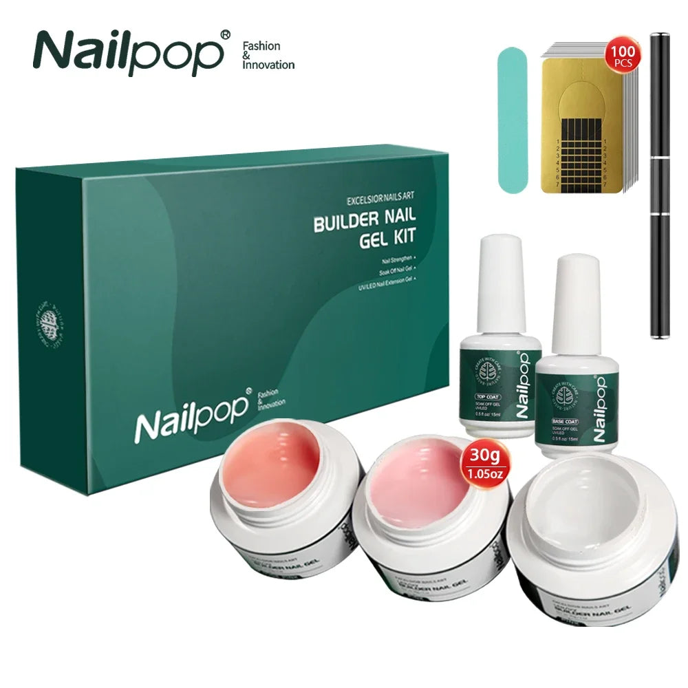 NailPop 3-Color Builder Nail Gel Kit – Clear, Nude, Pink for Nail Extensions | NailPop Elite