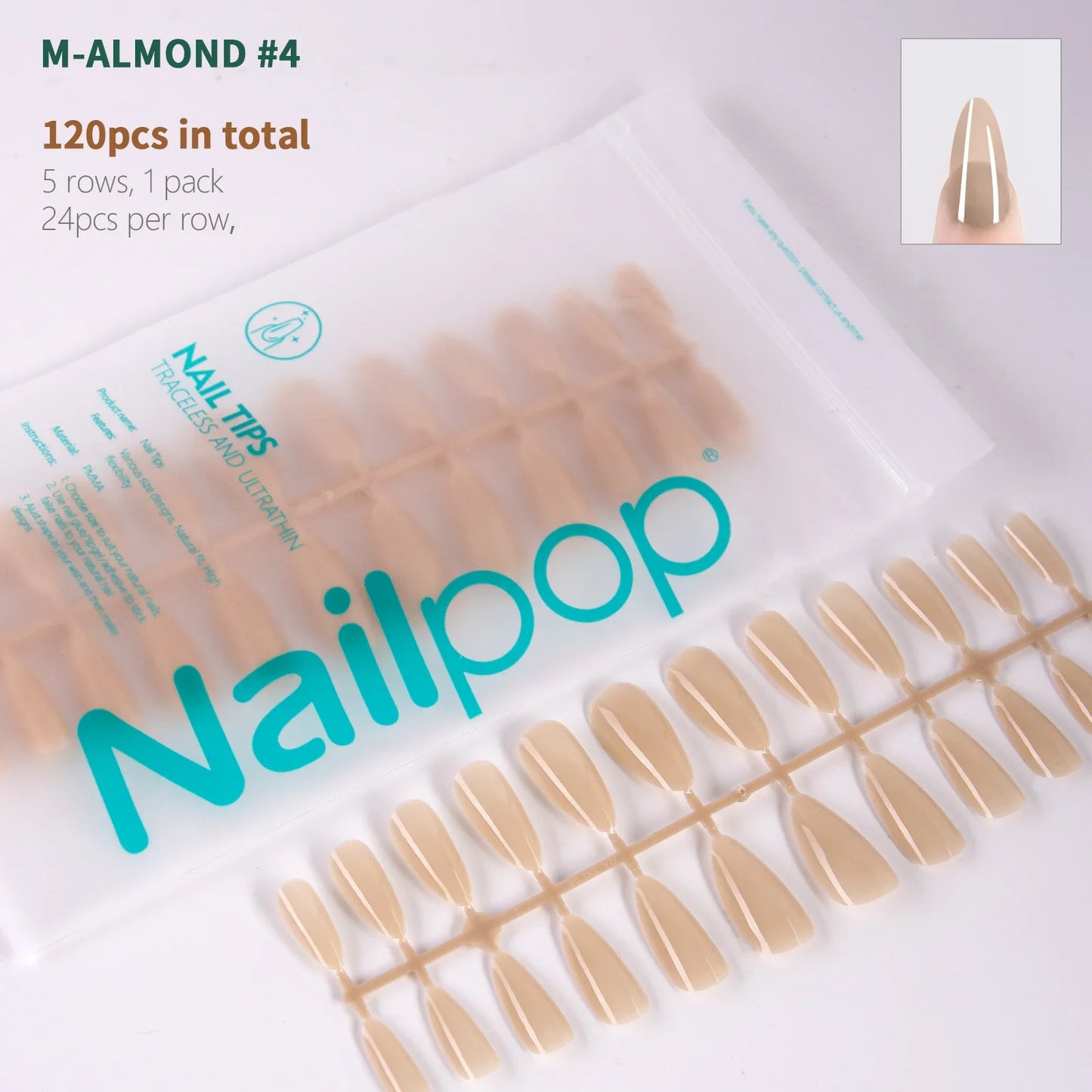 NailPop N64 Artificial Nail Extensions – Nude Soft Gel Coffin, Almond & Square Styles | NailPop Elite