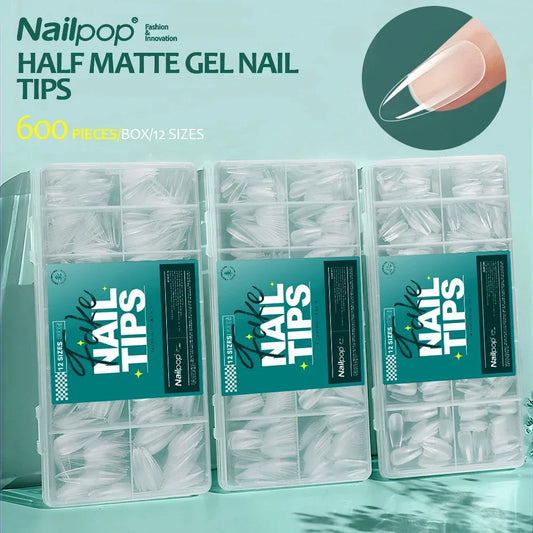 NailPop 600PCS Nail Tips – Full Cover Medium Length Ballerina Press-On Extension Tips | NailPop Elite