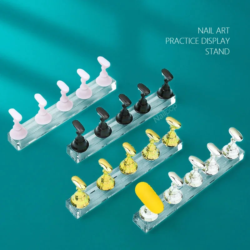 NailPop 5PCS False Nail Tips Practice Display Stand Set – Magnetic Chess Board for Gel & Polish Color Display