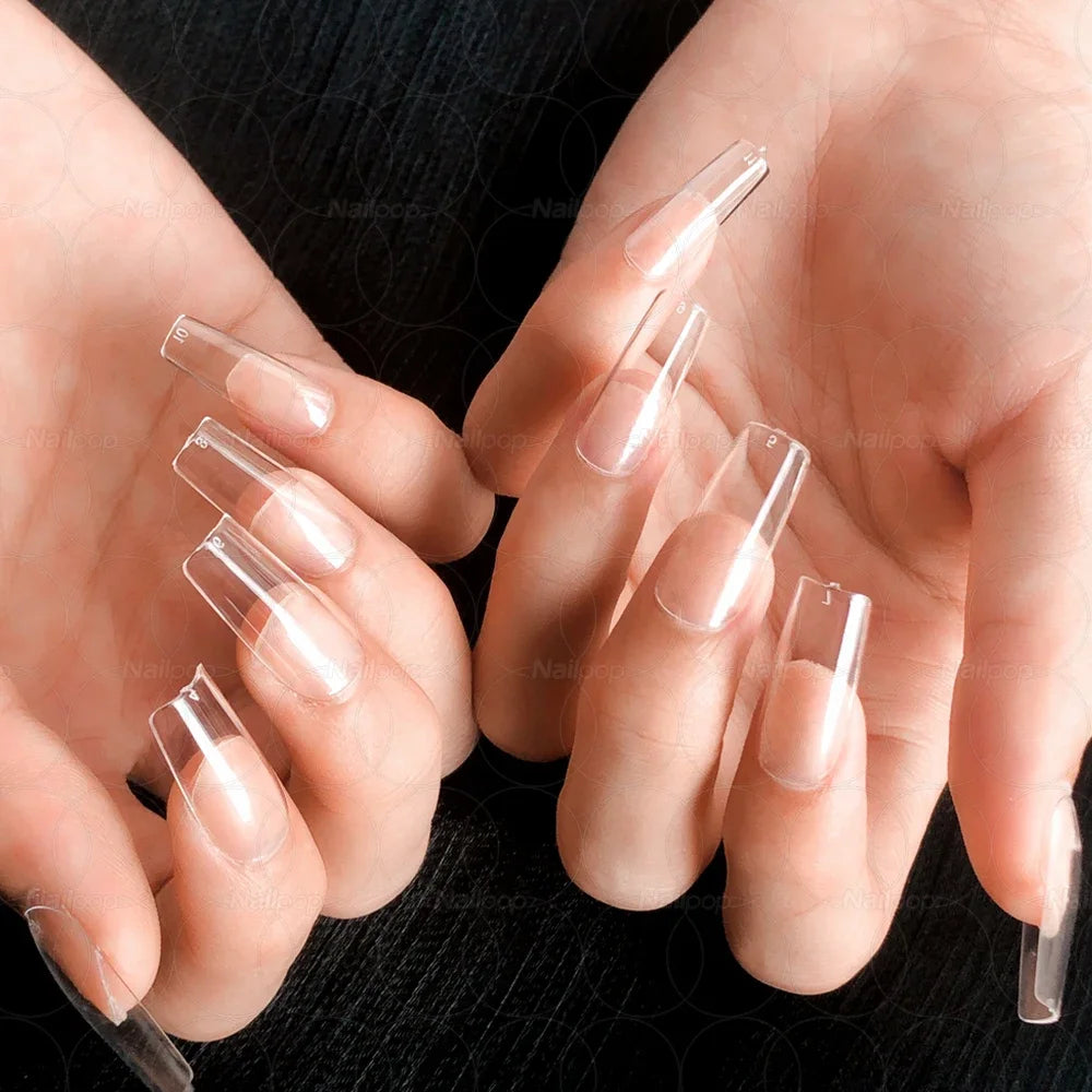 NailPop Transparent False Nails – 120PCS Full Cover Medium & Short Coffin Acrylic Tips | NailPop Elite