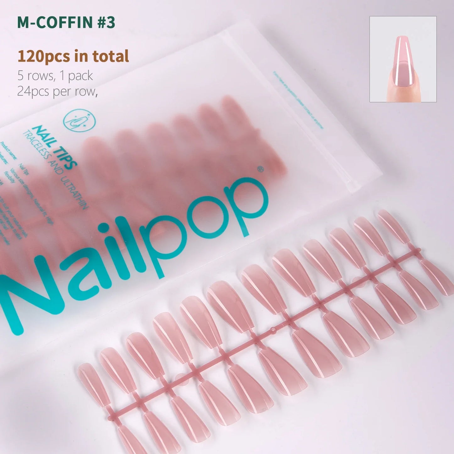 NailPop N64 Artificial Nail Extensions – Nude Soft Gel Coffin, Almond & Square Styles | NailPop Elite