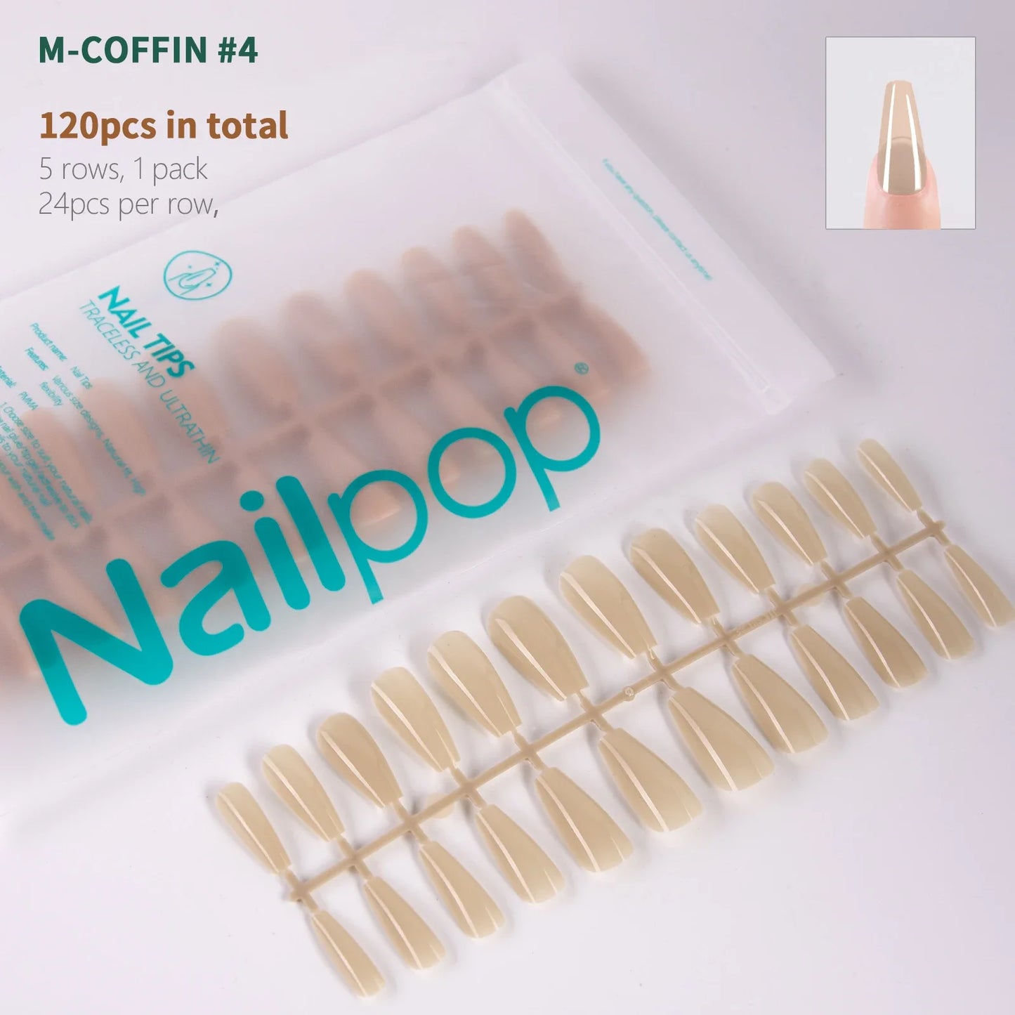 NailPop N64 Artificial Nail Extensions – Nude Soft Gel Coffin, Almond & Square Styles | NailPop Elite