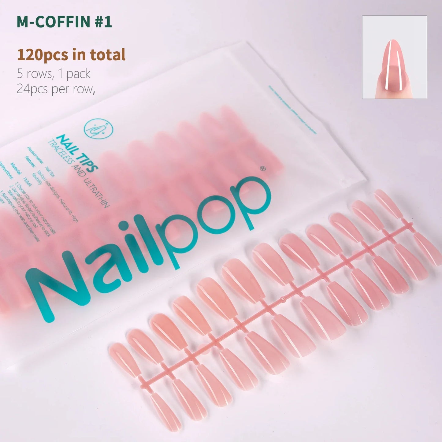 NailPop N64 Artificial Nail Extensions – Nude Soft Gel Coffin, Almond & Square Styles | NailPop Elite