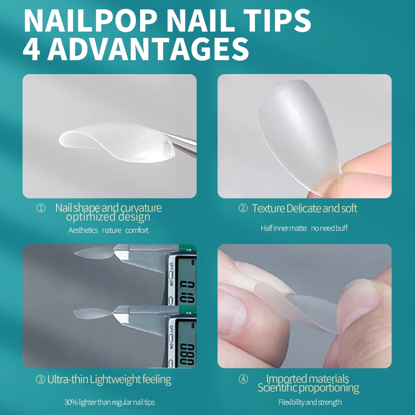 120/600pcs Nail Tips – Extra Short Almond, Coffin & Square Styles | NailPop Elite