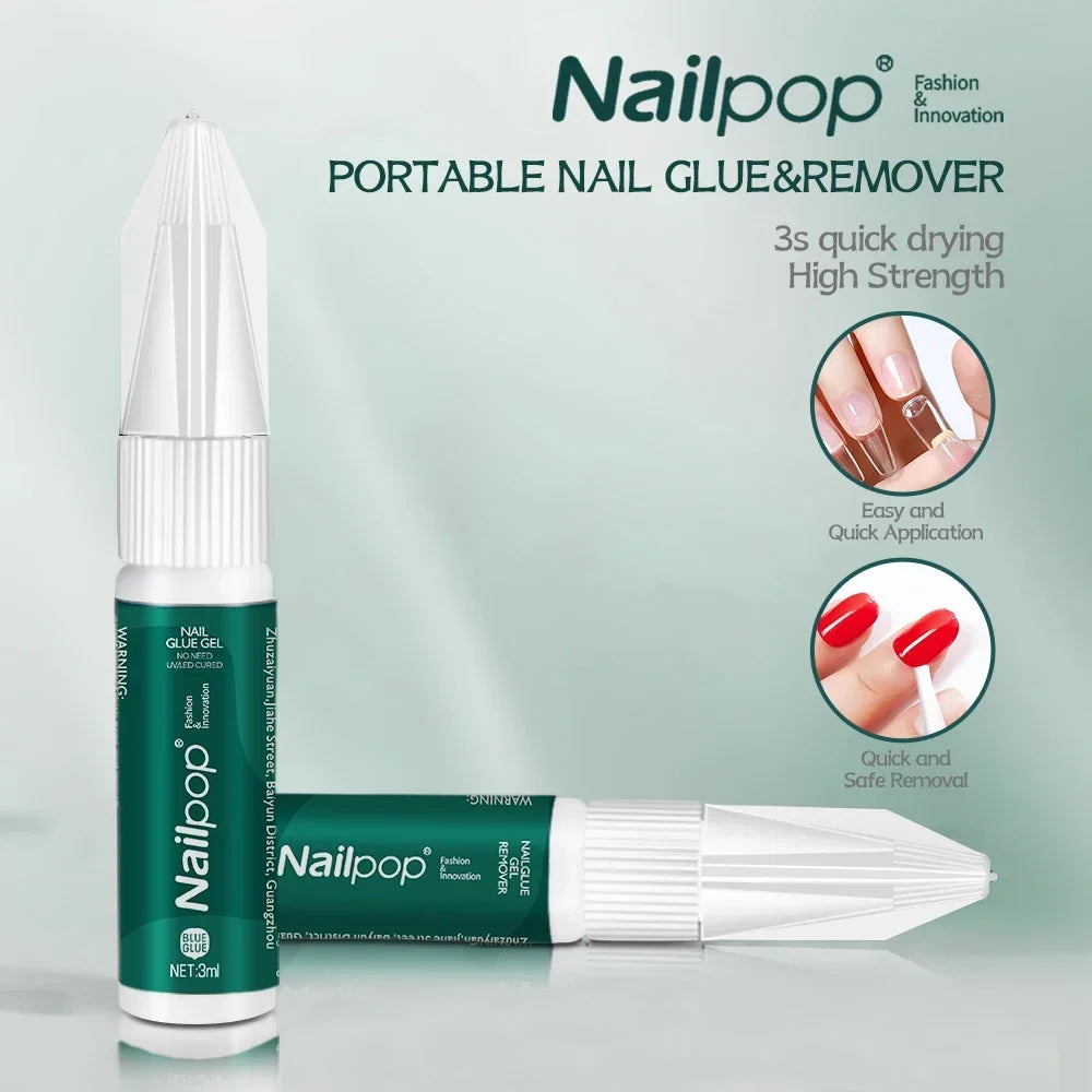 NailPop 3ml Strong Nail Glue with Quick Remover – Long-Lasting Nail Art Adhesive | NailPop Elite