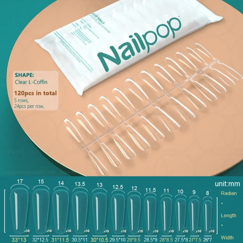 NailPop Transparent False Nails – 120PCS Full Cover Medium & Short Coffin Acrylic Tips | NailPop Elite