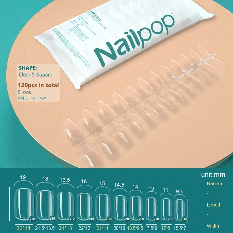 NailPop Transparent False Nails – 120PCS Full Cover Medium & Short Coffin Acrylic Tips | NailPop Elite