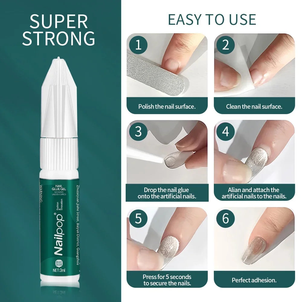 NailPop 3ml Strong Nail Glue with Quick Remover – Long-Lasting Nail Art Adhesive | NailPop Elite