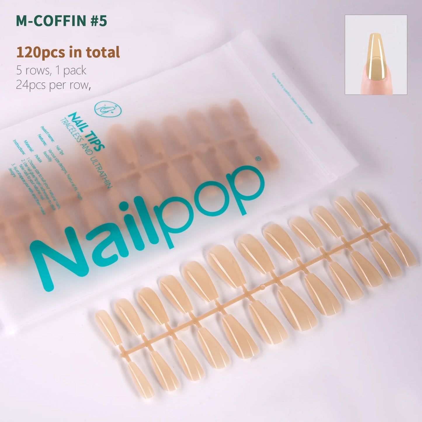 NailPop N64 Artificial Nail Extensions – Nude Soft Gel Coffin, Almond & Square Styles | NailPop Elite