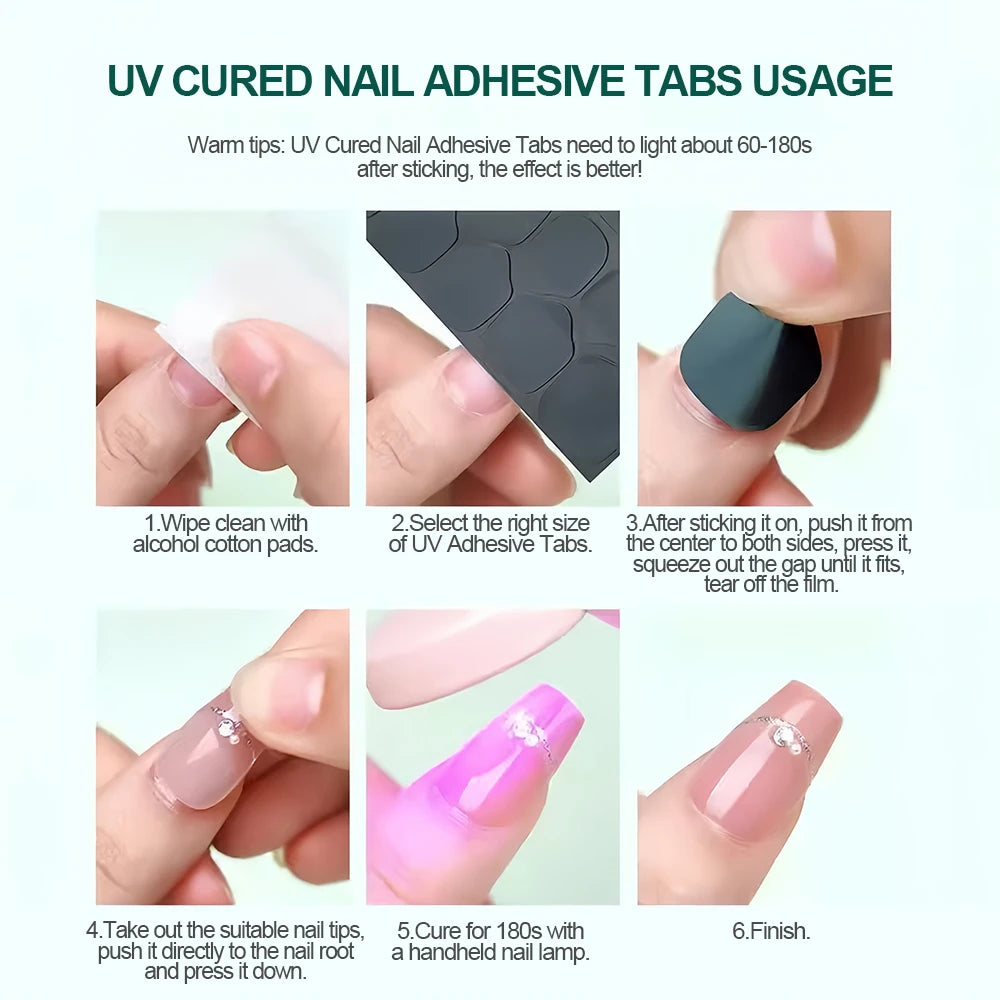 NailPop UV Cured Nail Adhesive Tabs – Super Sticky & Breathable Double-Sided Jelly Glue for Fake Nails | 240PCS, 10 Sheets