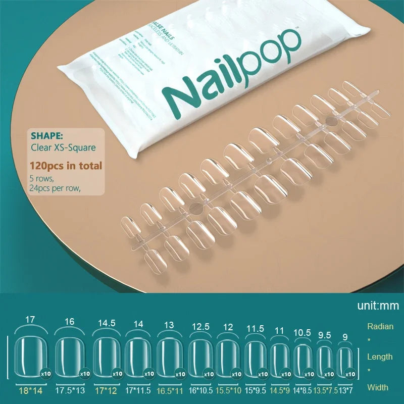 NailPop Transparent False Nails – 120PCS Full Cover Medium & Short Coffin Acrylic Tips | NailPop Elite