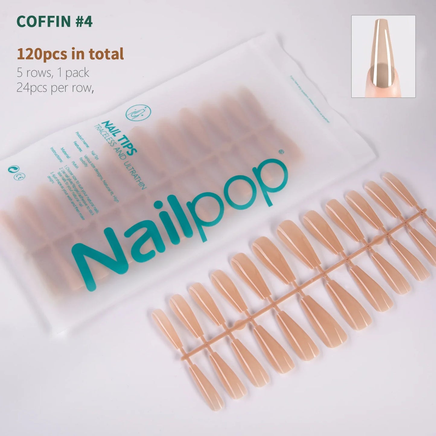 NailPop N64 Artificial Nail Extensions – Nude Soft Gel Coffin, Almond & Square Styles | NailPop Elite