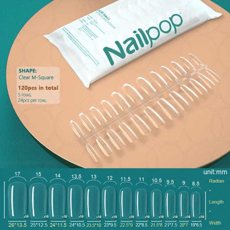 NailPop Transparent False Nails – 120PCS Full Cover Medium & Short Coffin Acrylic Tips | NailPop Elite