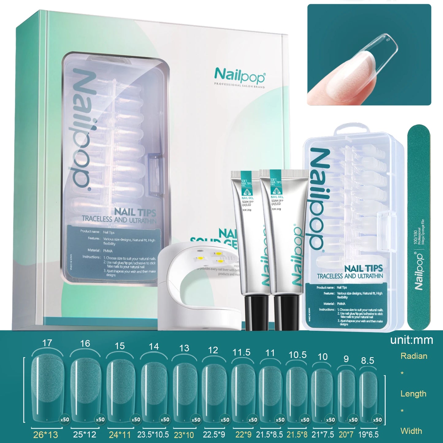 NailPop Nail Tips and Glue Gel Kit – Fast Nail Extension Set with UV Lamp | NailPop Elite