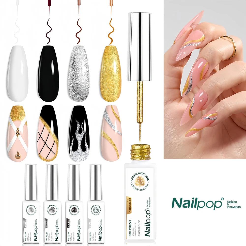 NailPop Nail Art Liner Gel Polish Set – Glitter & Classic Colors | NailPop Elite