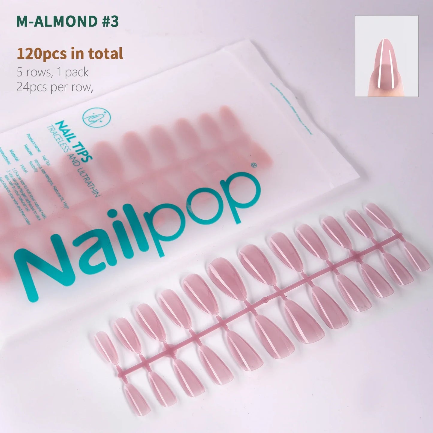 NailPop N64 Artificial Nail Extensions – Nude Soft Gel Coffin, Almond & Square Styles | NailPop Elite