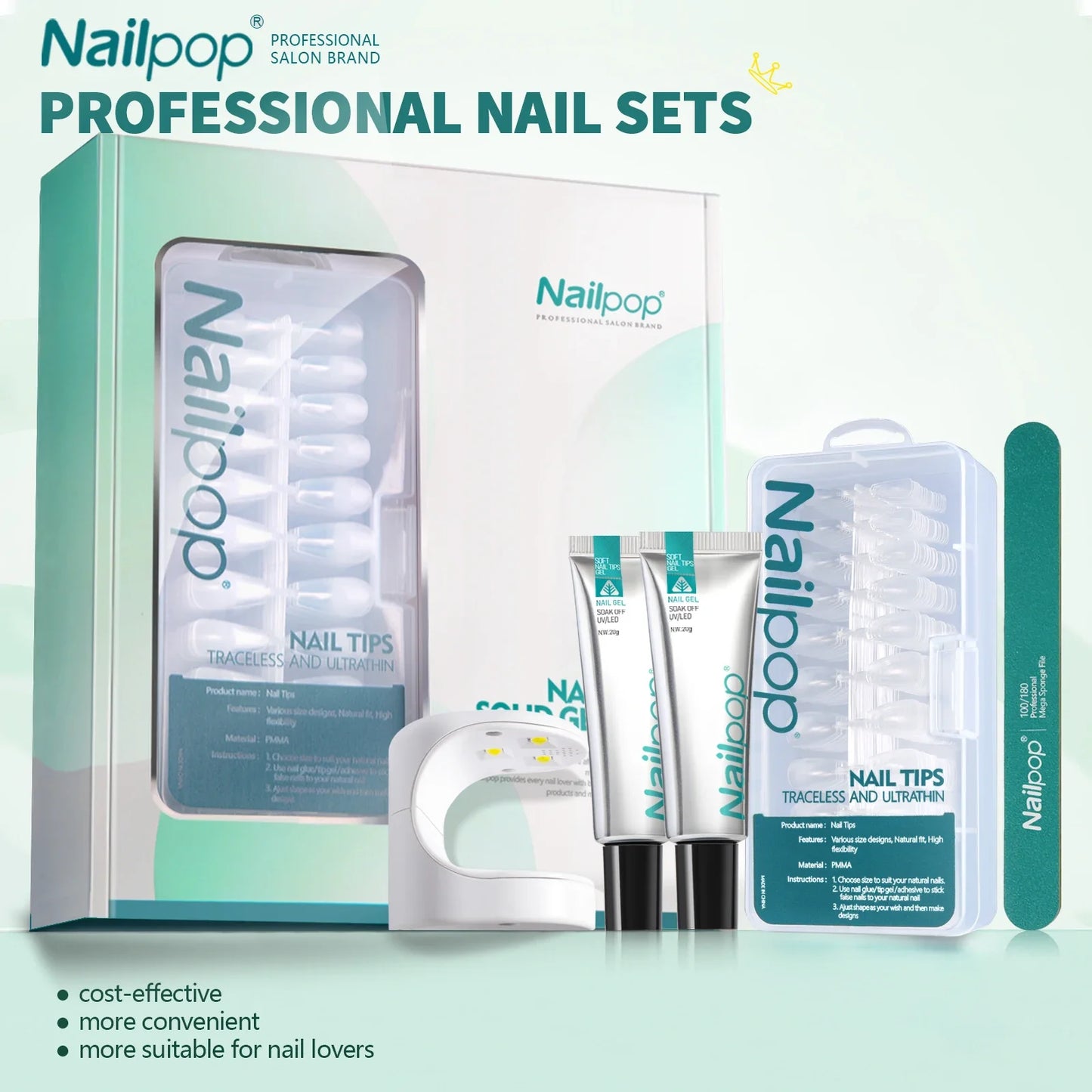 NailPop Nail Tips and Glue Gel Kit – Fast Nail Extension Set with UV Lamp | NailPop Elite